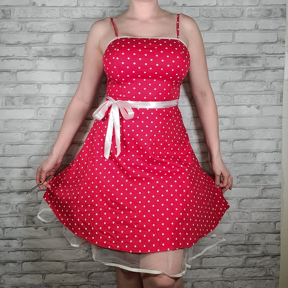 Red White Polka Dot Pinup Retro Tube Top Dress